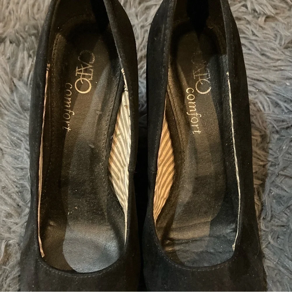 Ladies Black Velvet Like Wedge